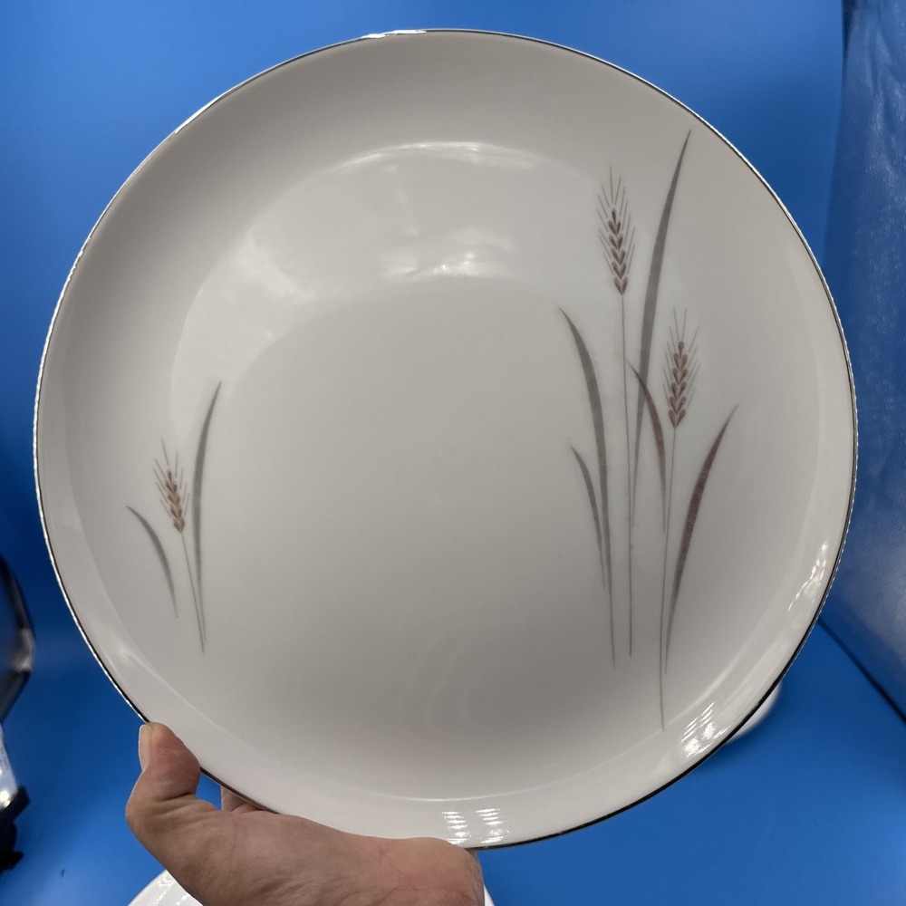 Vtg Platinum Wheat Fine China Japan 10" Dinner Plates Set of 4 Platinum Rim